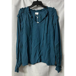 NWT Vila Viavery Womens Blue Coral Long Sleeve Top Blouse Shirt Size 38